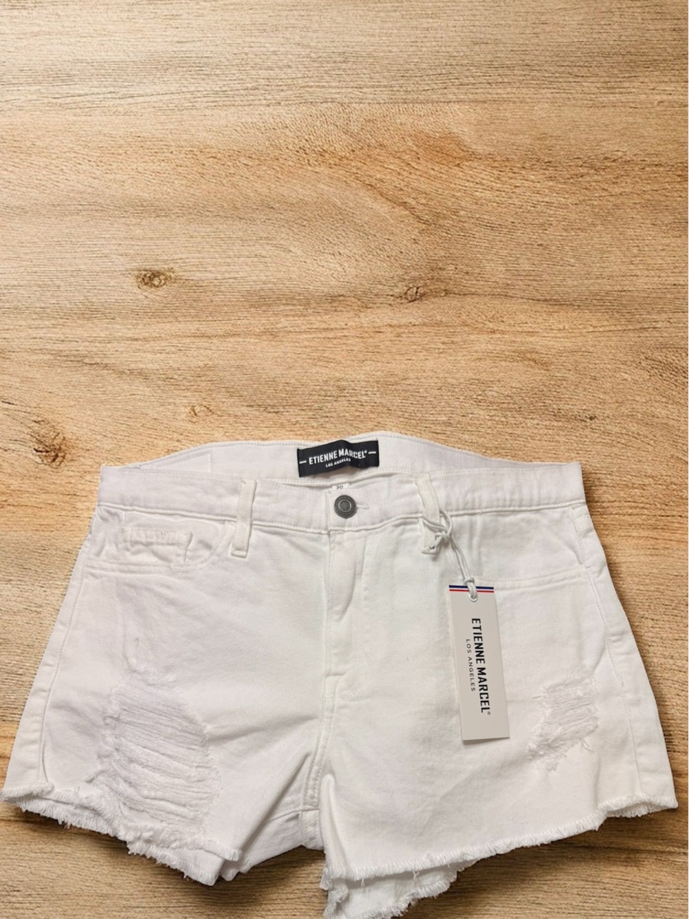 Etienne Marcel White Distressed Denim Shorts